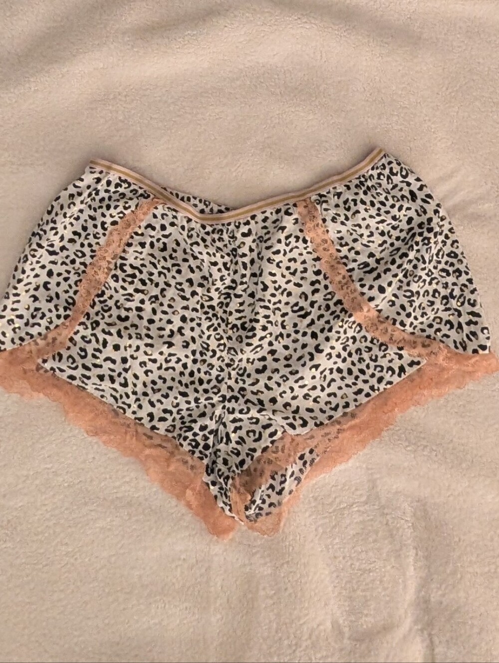 Victorias Secret Leopard Print Lace Trim Pajama Shorts SZ M